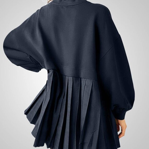 LAST ONE Muted Navy Blue Long Sleeve Sweatshirt Dress - Picture 4 of 5